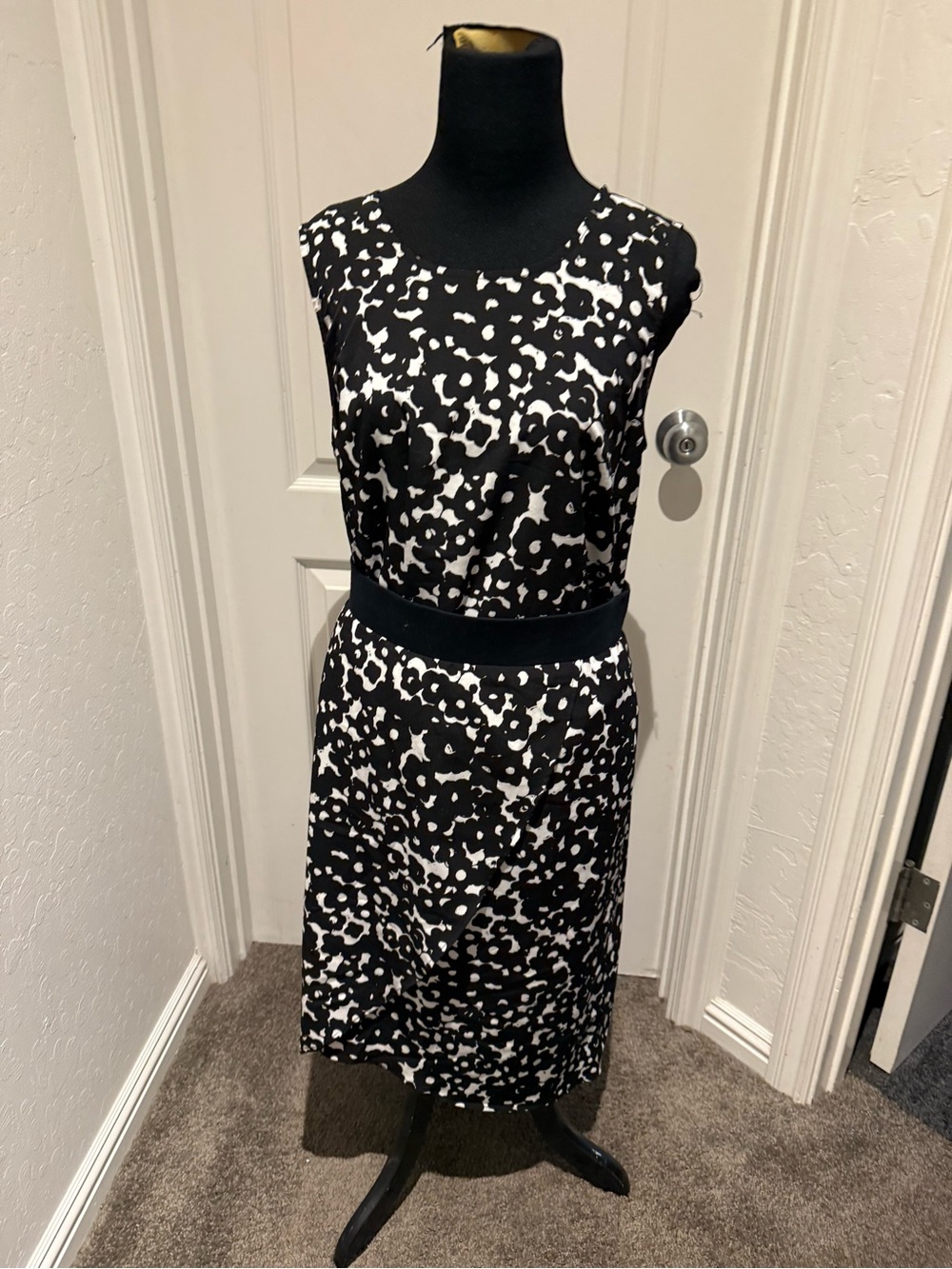 CAbi Black and White Printed Midi Skirt and blouse